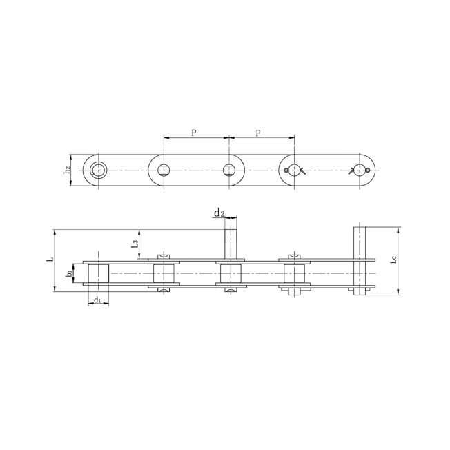 Rustfritt stål dobbel pitch transportørkjeder med forlengede pinner